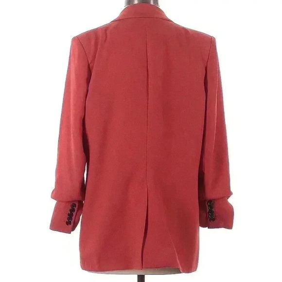 Veronica Beard Draped Graham Dickey Blazer Long Jacket 6 Red Ruched 3/4 Sleeves - Picture 9 of 10
